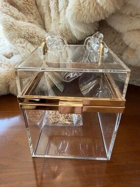 Clear Acrylic Box Handbag with Gold Trim and Chain